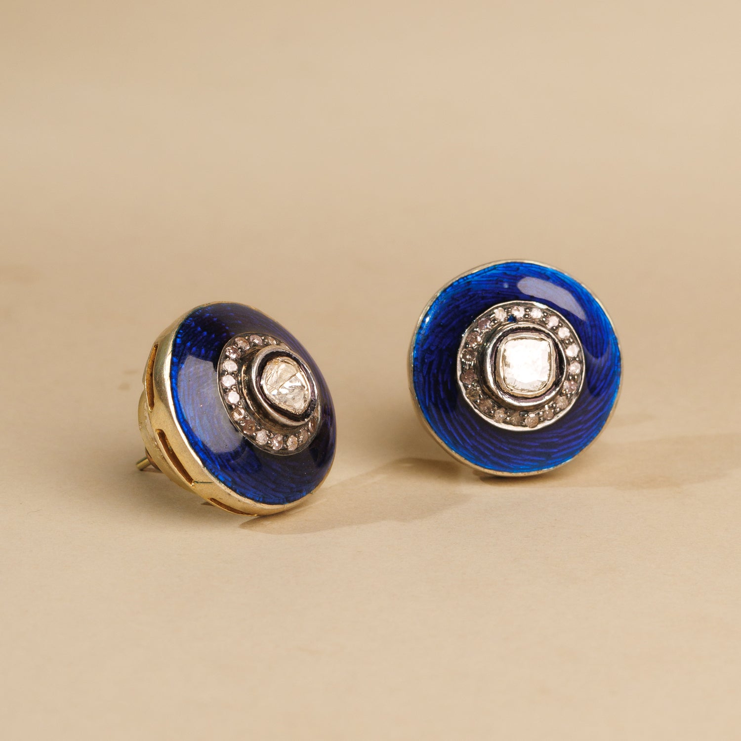 925 Silver Polki Diamond Enamel Stud Earrings