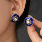 925 Silver Polki Diamond Enamel Stud Earrings