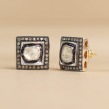 925 Silver Polki Diamond Square Stud Earrings