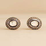 925 Silver Oval Stud Polki Diamond Earrings