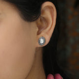 925 Silver Oval Stud Polki Diamond Earrings
