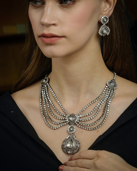 925 Silver Polki Diamond Necklace