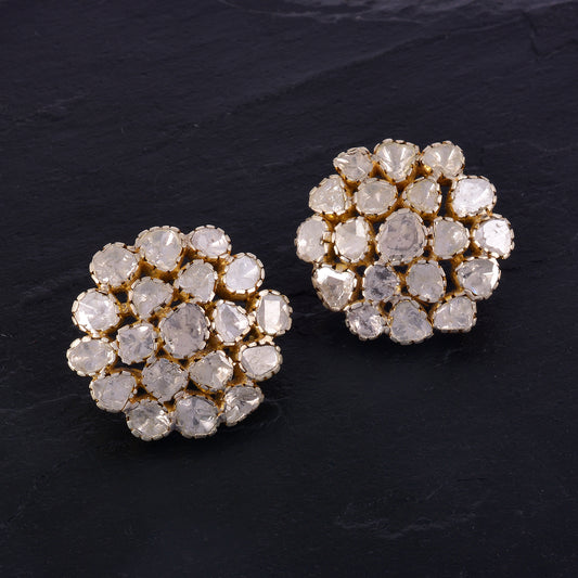 925 Silver Earrings 14k Yellow Gold Post With Polki Diamonds