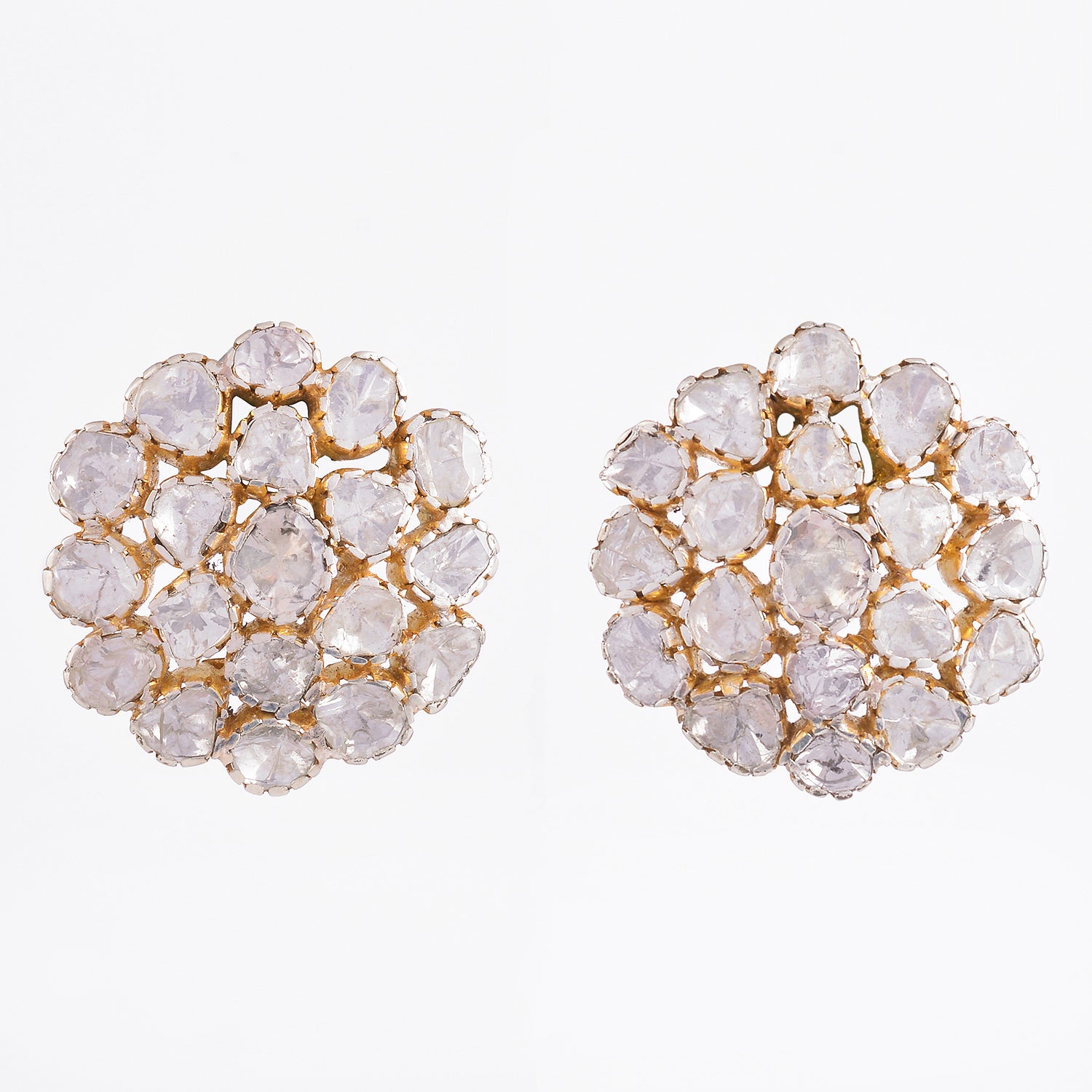 925 Silver Earrings 14k Yellow Gold Post With Polki Diamonds