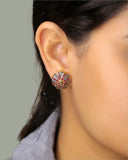 925 Silver Ruby Gemstone 14k Gold Diamond Stud Earrings