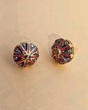 925 Silver Ruby Gemstone 14k Gold Diamond Stud Earrings