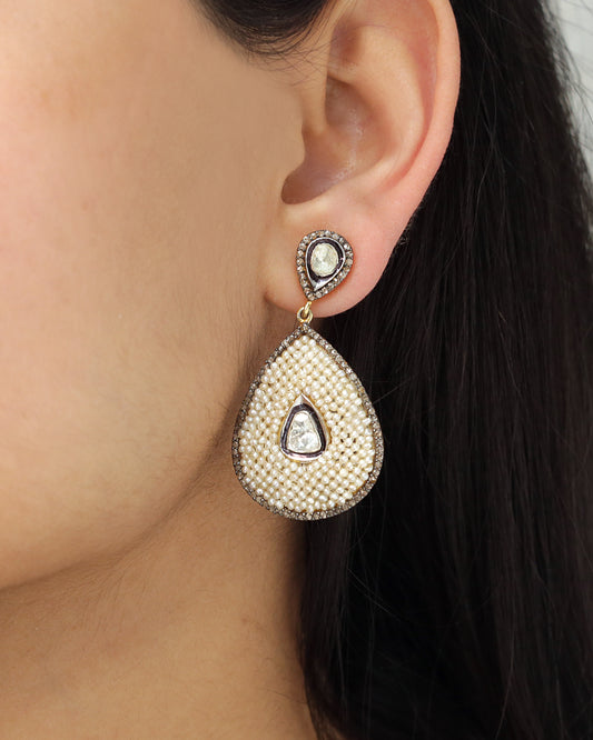 925 Silver Diamond & Pearl Earrings