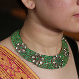 925 Silver Emerald and Rose Cut Diamond Choker