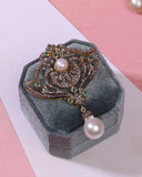 14K Yellow Gold Brid Brooch Pendant Pearl and Emerald Gemstome Natural Diamond