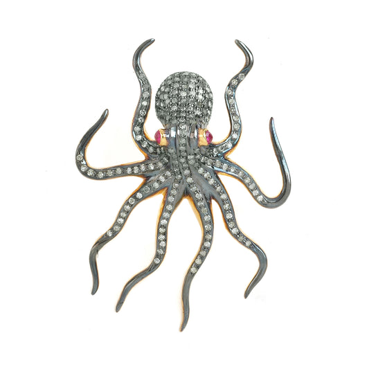 925 Silver Diamond Octopus Ring