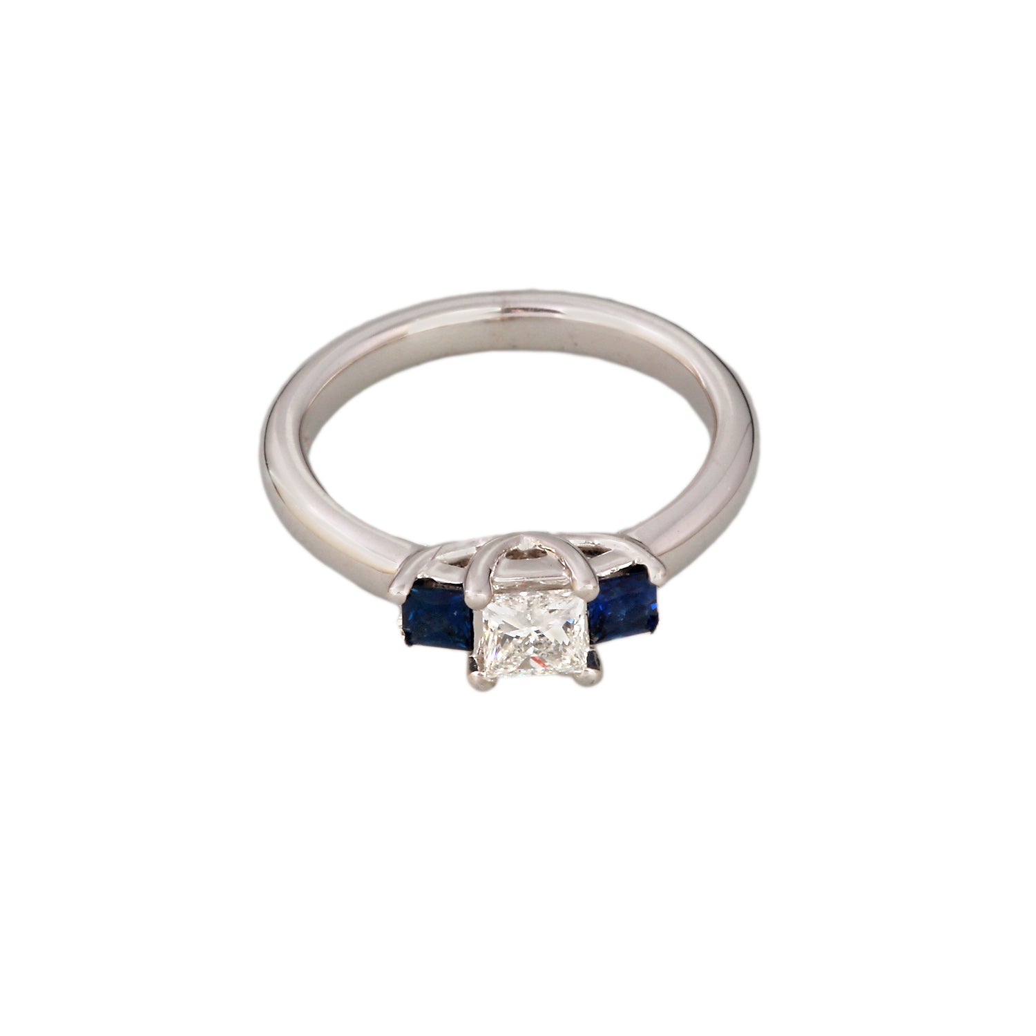 18K White Gold 0.48 Cts Princess Cut Diamond Sapphire Ring