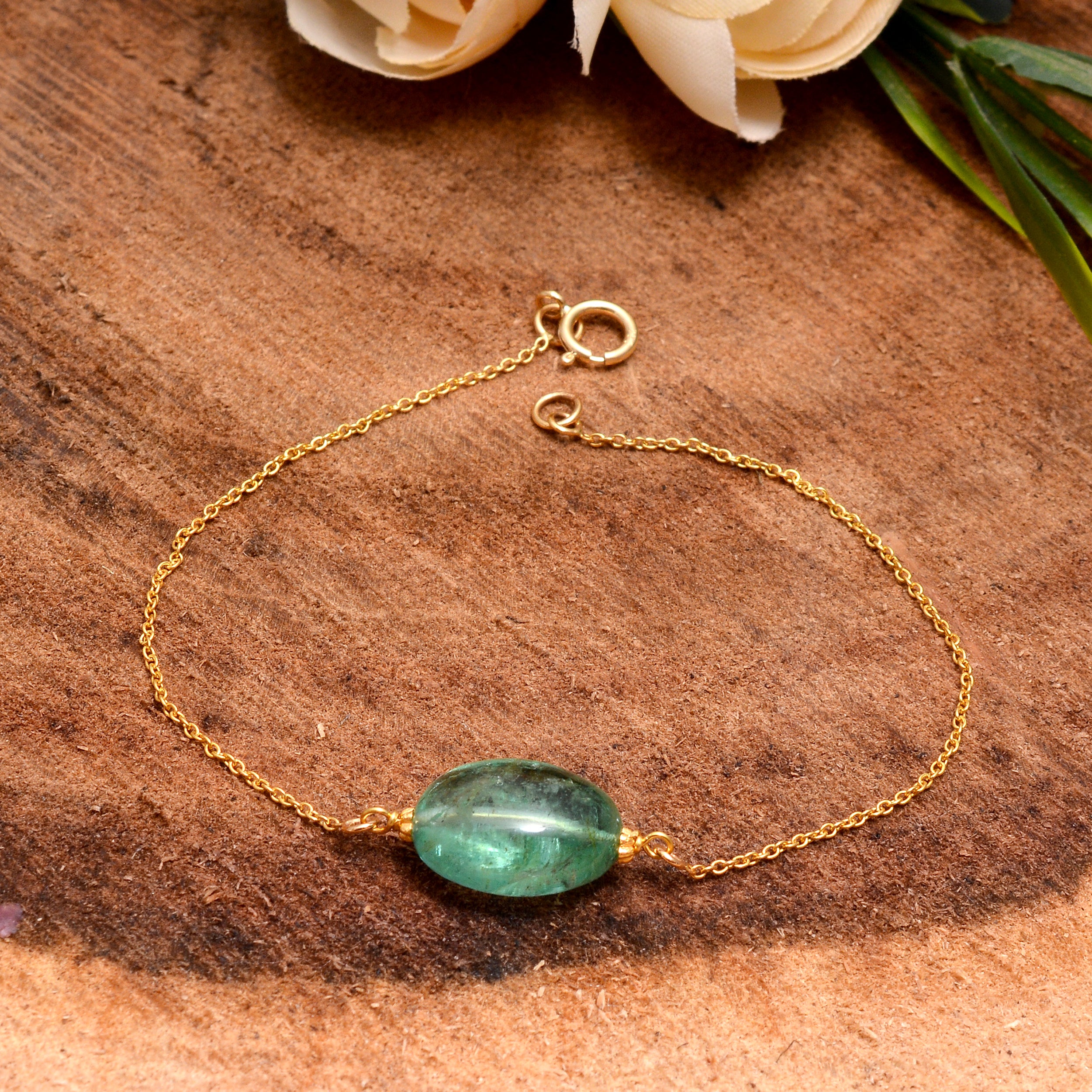 Emerald Gemstone Link Chain Bracelet