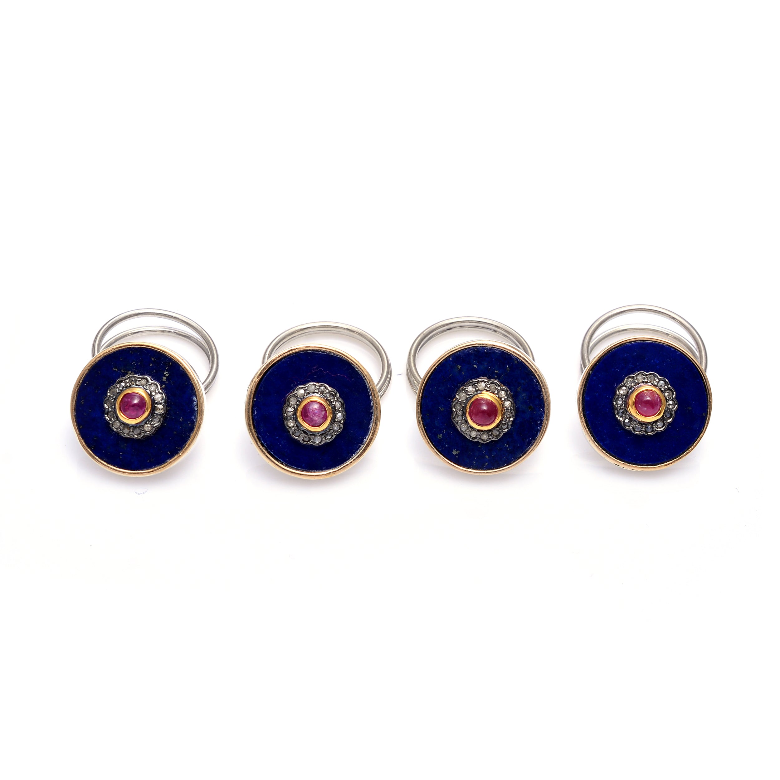 925 Silver Lapis & Ruby Buttons