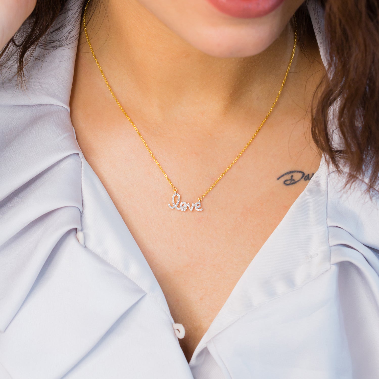 Natural Diamond Love Initial Necklace