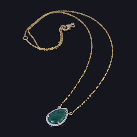 14K GOLD EMERALD & DIAMOND NECKLACE