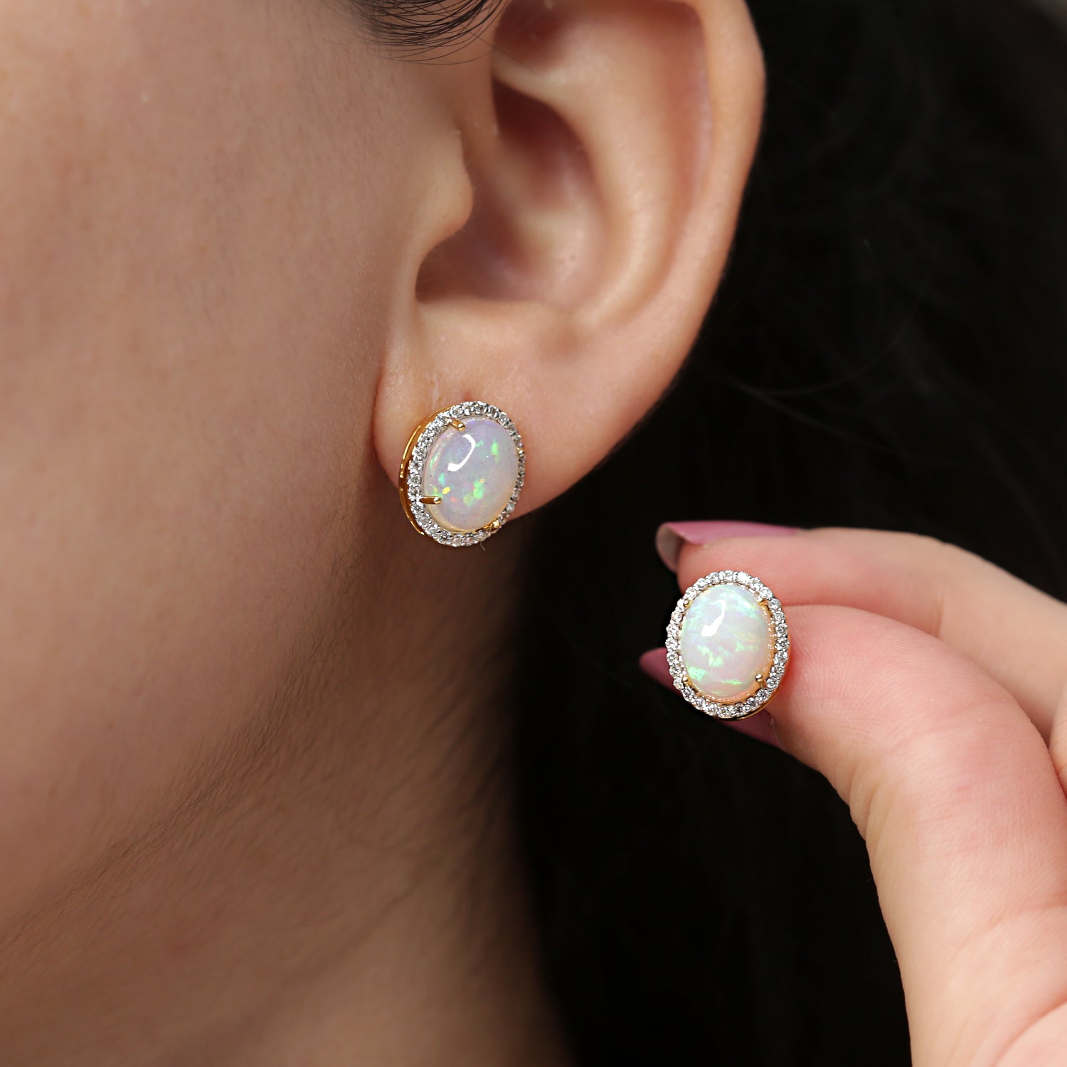 14K Diamond & Opal Studs