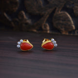 Coral Gemstone Teardrop Stud Earrings