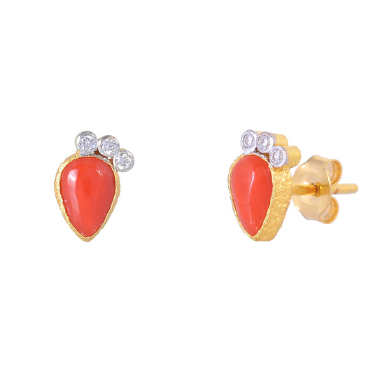 Coral Gemstone Teardrop Stud Earrings