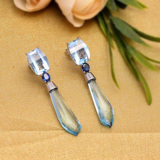 14K GOLD BLUE TOPAZ EARRINGS