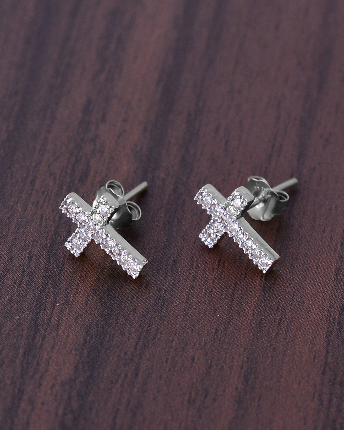 14K Gold Cross Diamond Stud Earrings