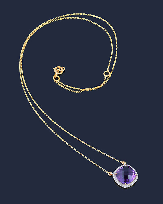 14K GOLD AMETHYST & DIAMOND NECKLACE