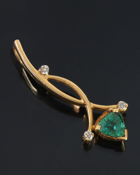 14K GOLD EMERALD & DIAMOND PENDANT