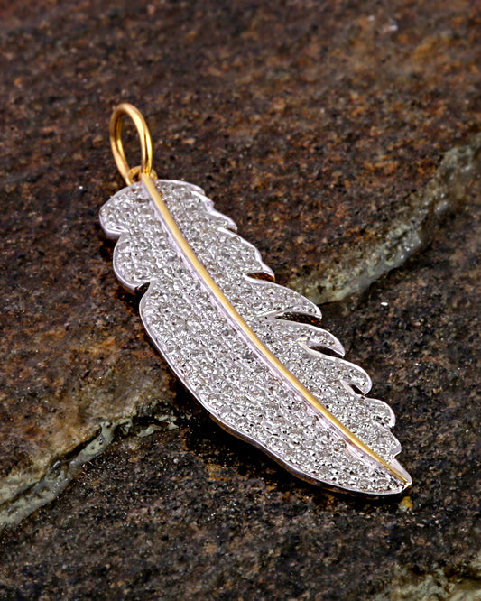 14K GOLD DIAMOND FEATHER PENDANT