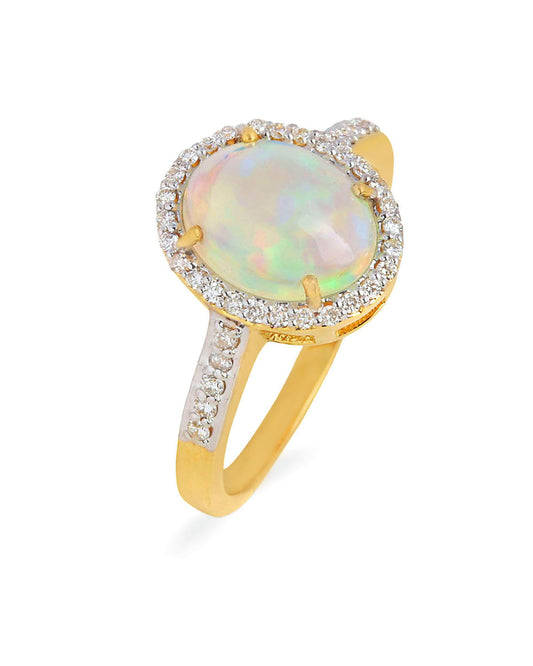 14K gold Diamond & Opal Ring