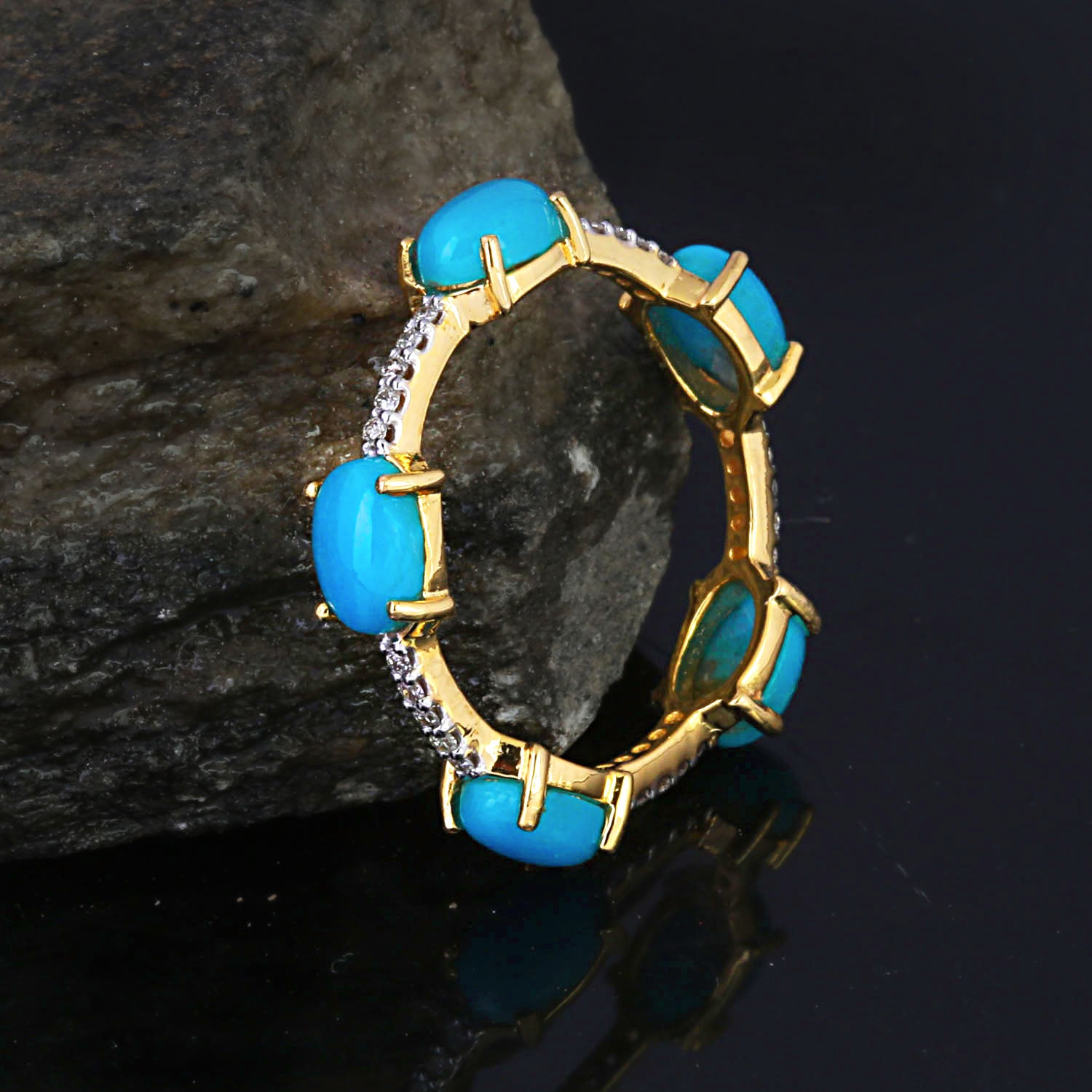 14K gold Diamond & Turquoise Ring