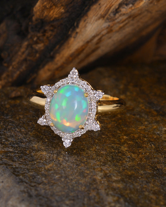 14K gold Diamond & Opal Ring