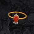 14K gold Coral & Diamond Ring