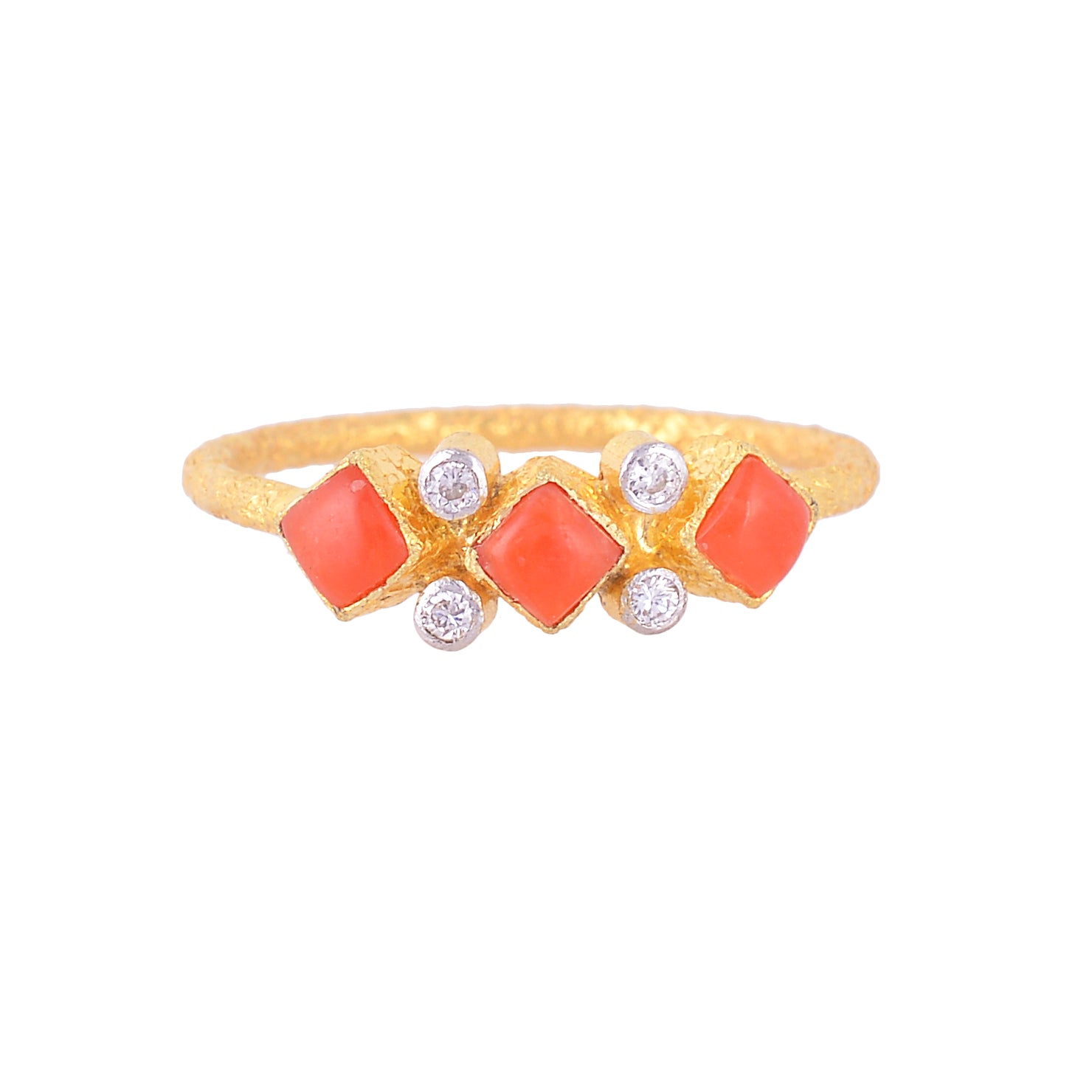 18K Gold Diamond & Coral Ring