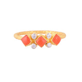 18K Gold Diamond & Coral Ring