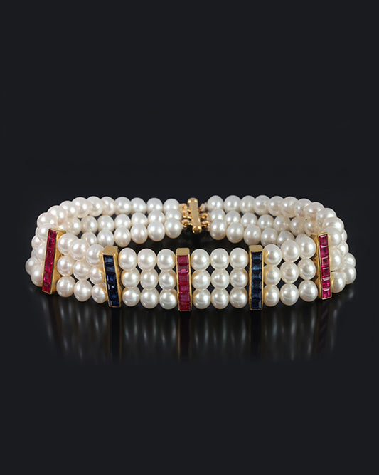 Pearl Ruby Sapphire Bracelet
