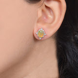 Opal Gemstone 14K Gold Diamond Designer Stud Earrings