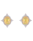 Opal Gemstone 14K Gold Diamond Designer Stud Earrings
