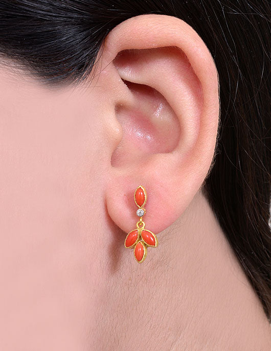 Coral Gemstone Designer Earrings