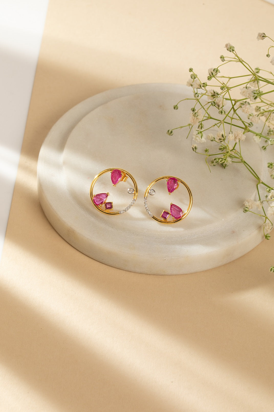 Abstract Ruby Gemstone Stud Earrings