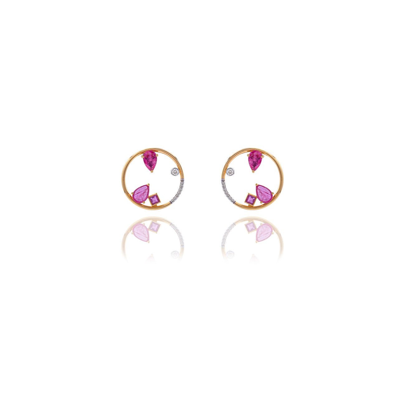 Abstract Ruby Gemstone Stud Earrings