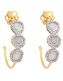 Genuine Slice Diamond 18K Yellow Gold Handmade Wedding Huggie Earrings