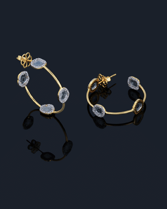 Natural Polki Diamond 18K Yellow Gold Handmade Wedding Huggie Earrings Gift Jewelry