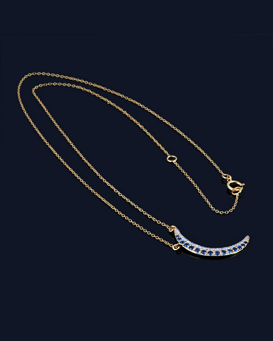 Diamond & Sapphire Moon Necklace in 14K Gold