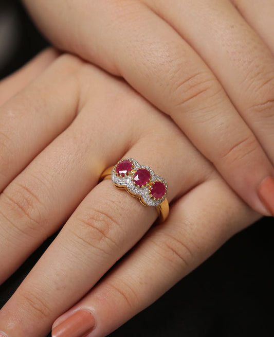 Diamond 14K Yellow Gold Ruby Gemstone Designer Ring