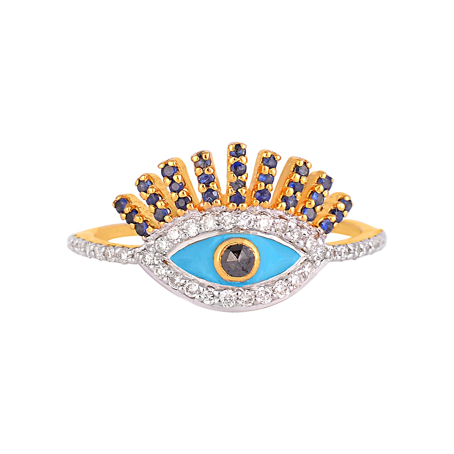 14K Gold Sapphire Evil Eye Ring