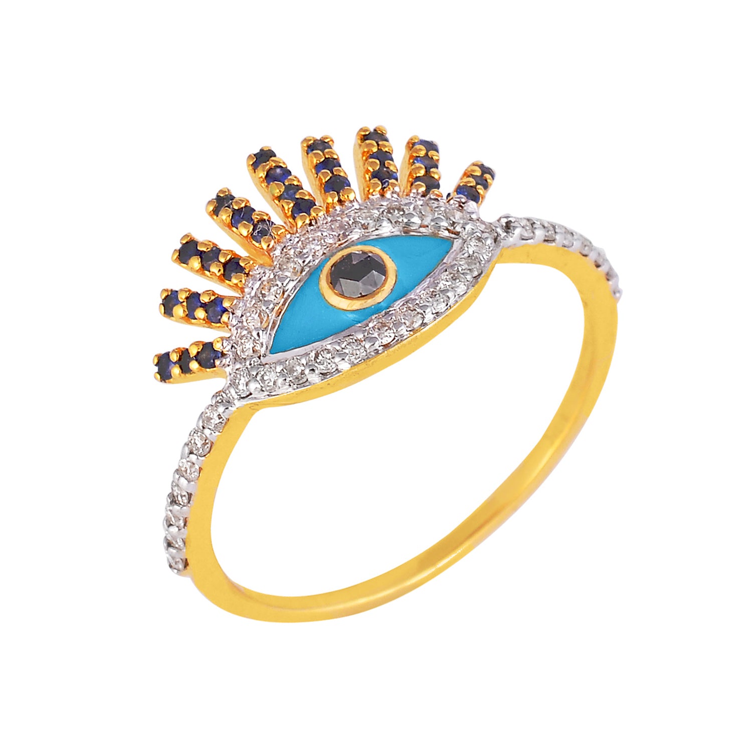 14K Gold Sapphire Evil Eye Ring