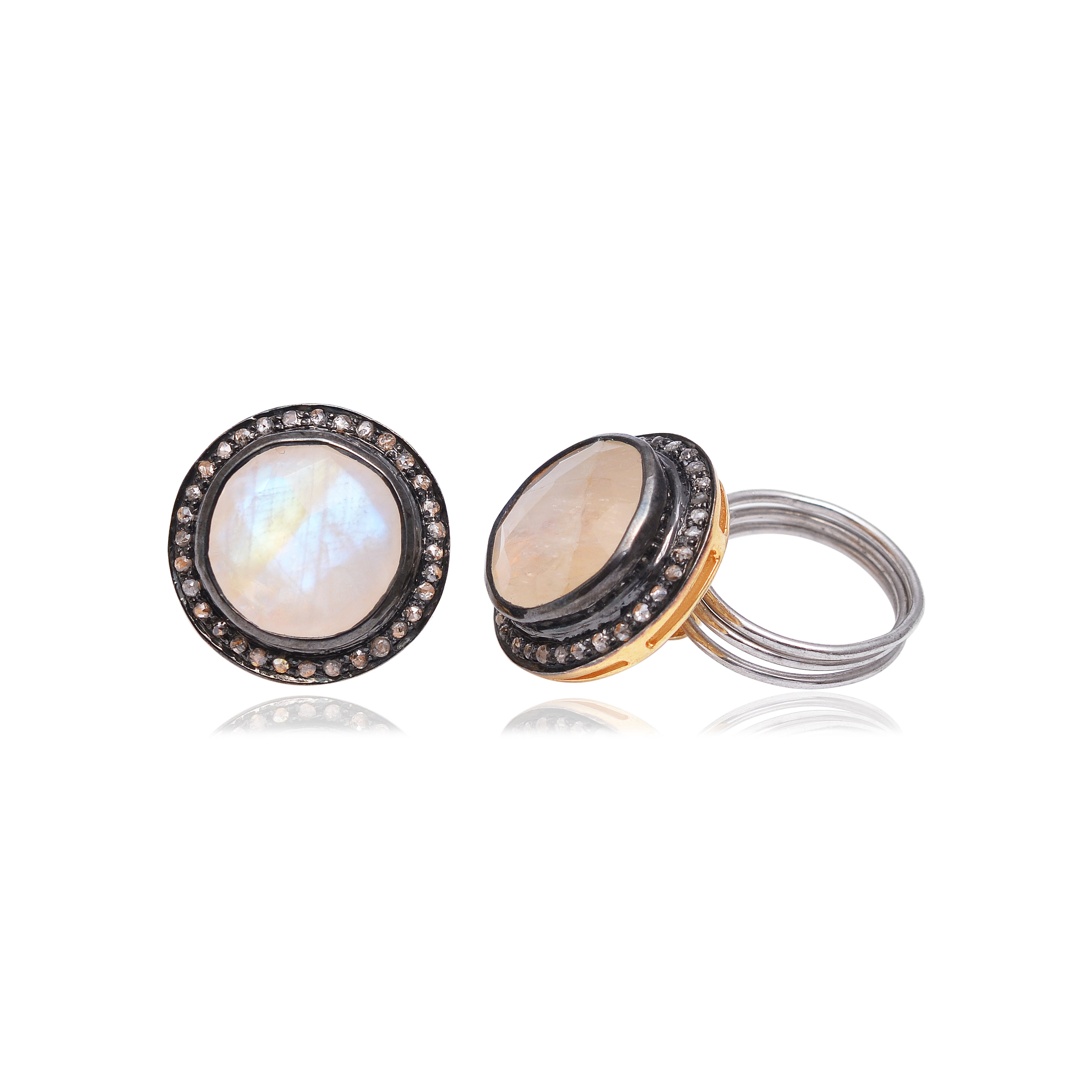 925 Silver Moonstone & Diamond Buttons
