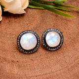 925 Silver Moonstone & Diamond Buttons