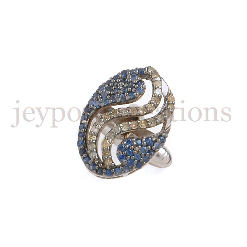 925 Silver Diamond & Sapphire Cuff-links