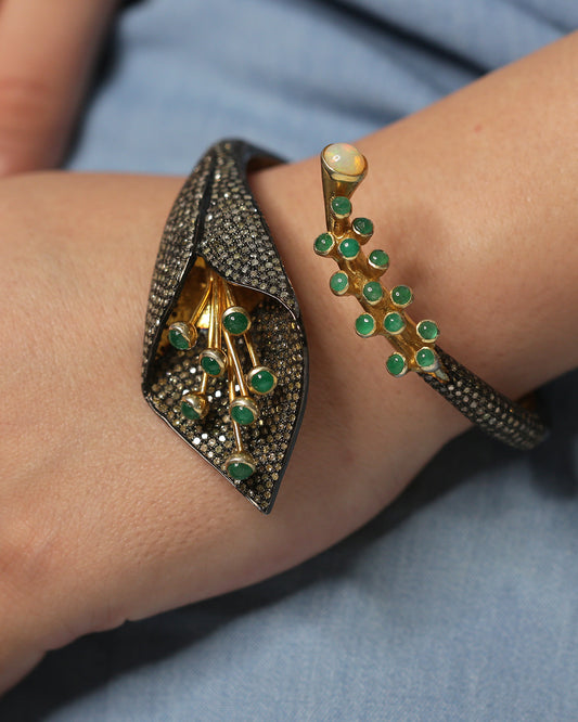 925 Silver Emerald & Opal Bangle