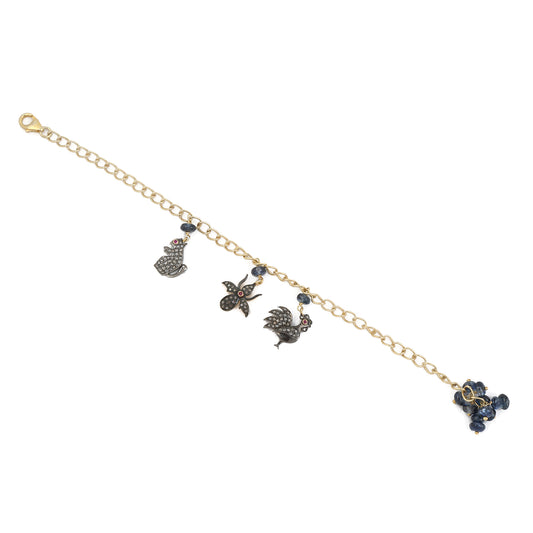 Ruby & Kyanite Stone 925 Sterling Silver Pave Diamonds Animal Chain Bracelet